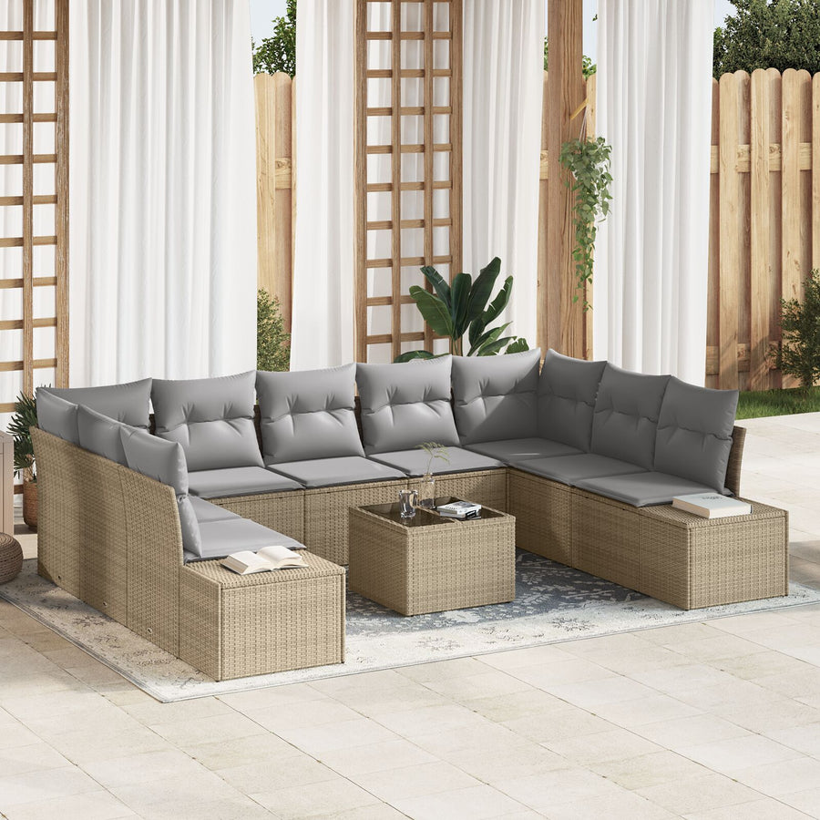 Tuinsofa Set Set Van 10 Polyethyleen Rattan Beige en grijs met tafel