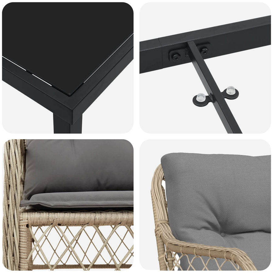 5-Delige Tuin Eettafelset Met Kussens Beige Poly Rattan