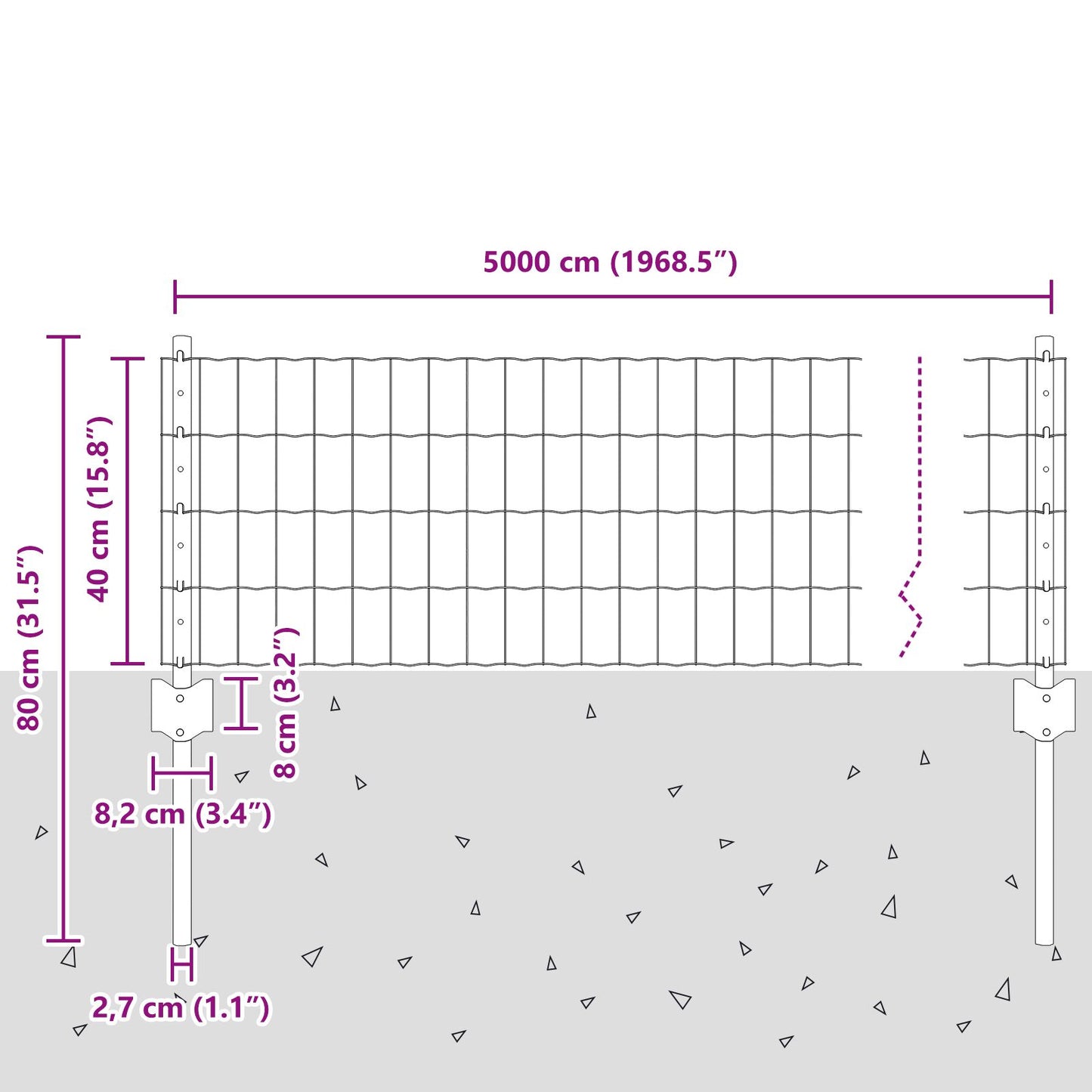 Tuinafrastering Set Set Van 3 Verzinkt Staal 50 X 0.4 M Duurzaam