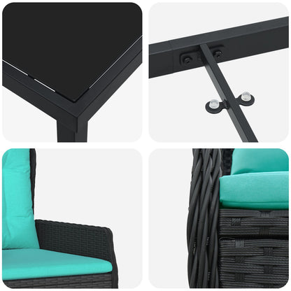 5-Delige Tuin Eetset - Zwart Poly Rattan