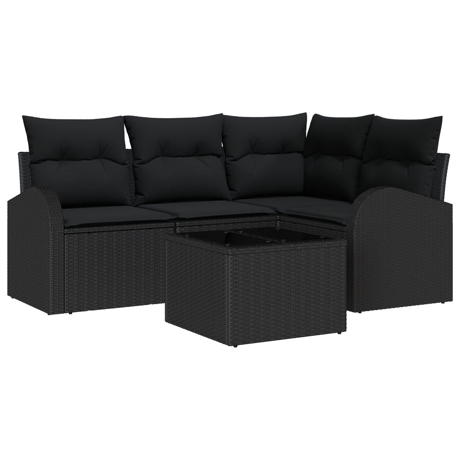 5-Delige Tuin Sofa Set Met Kussens Beige Poly Rattan Zwart met tafel
