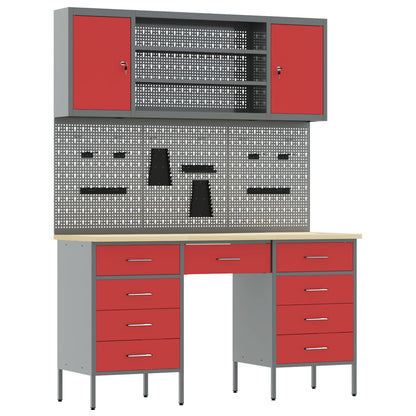 7-Delige Werkcabinet En Pegboard Set Rood Mdf En Metaal
