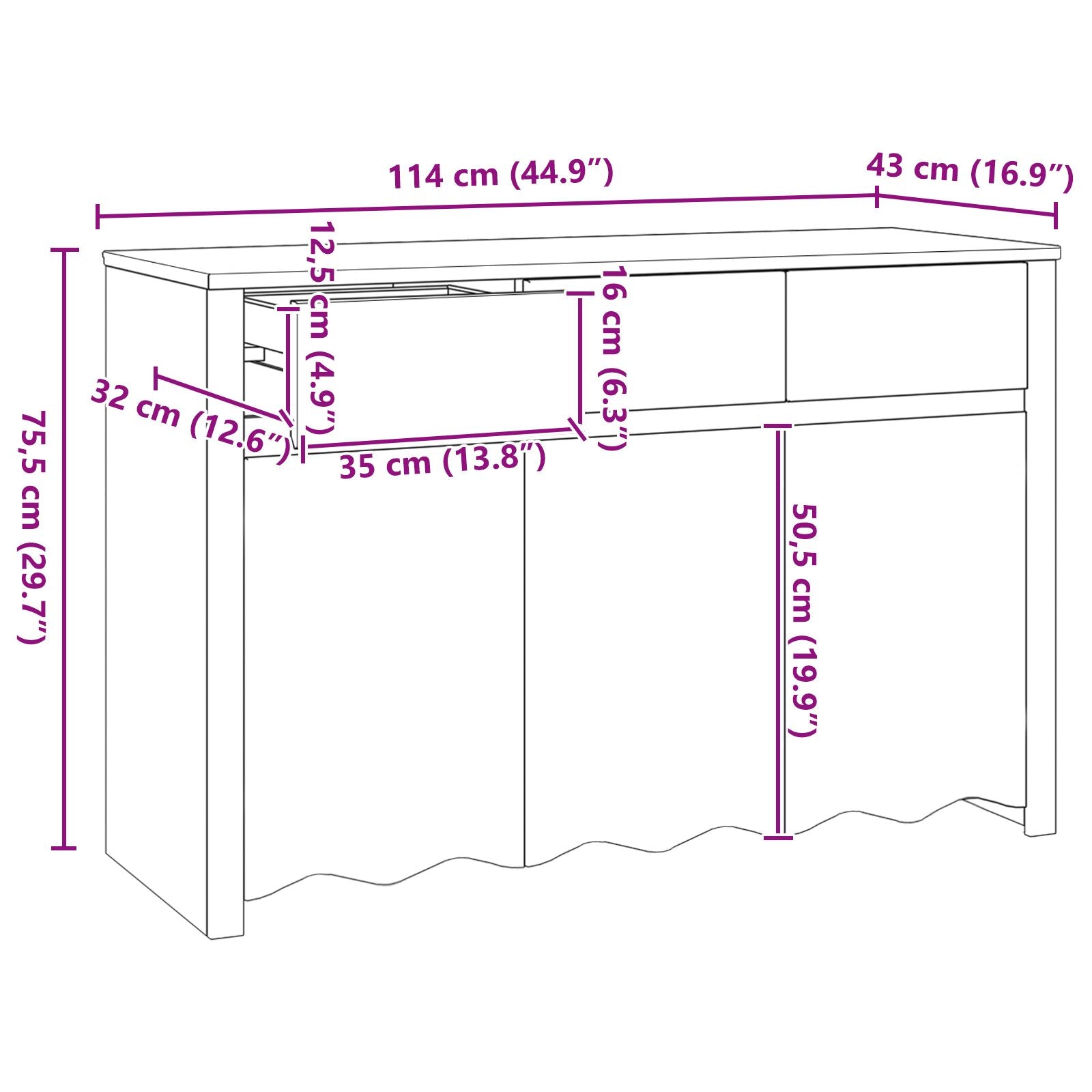 Dressoir ""Drammen"" 114X43X75,5 Cm Massief Hout Van Den Wit