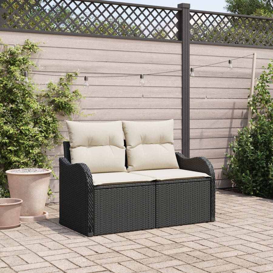 2-Zits Tuinsofa Met Kussens Poly Rattan Zwart en crème zonder opbergruimte