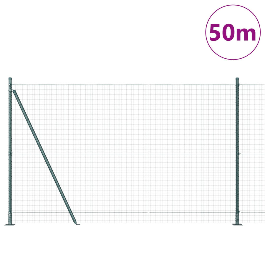 Gelaste Draadomheining Met 13 Geflensde Palen Groen 1,4X50 M Staal Gegalvaniseerd Staal