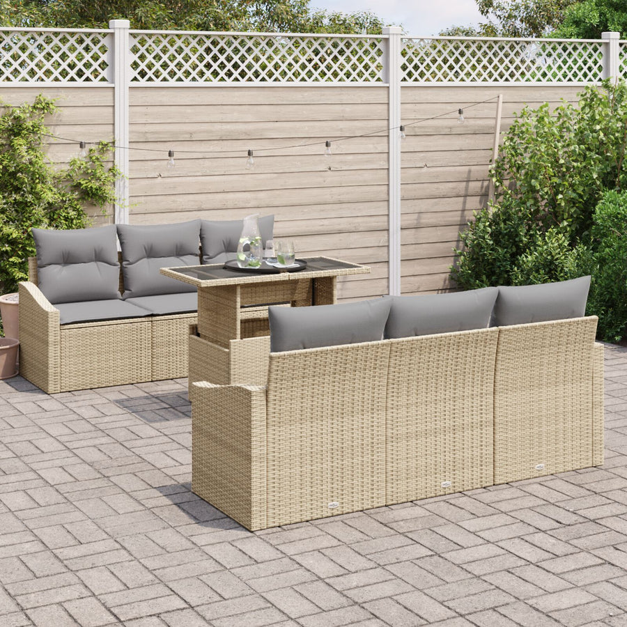 7-Piece Tuin Sofa Set Met Kussens Lichtbruin Poly Rattan