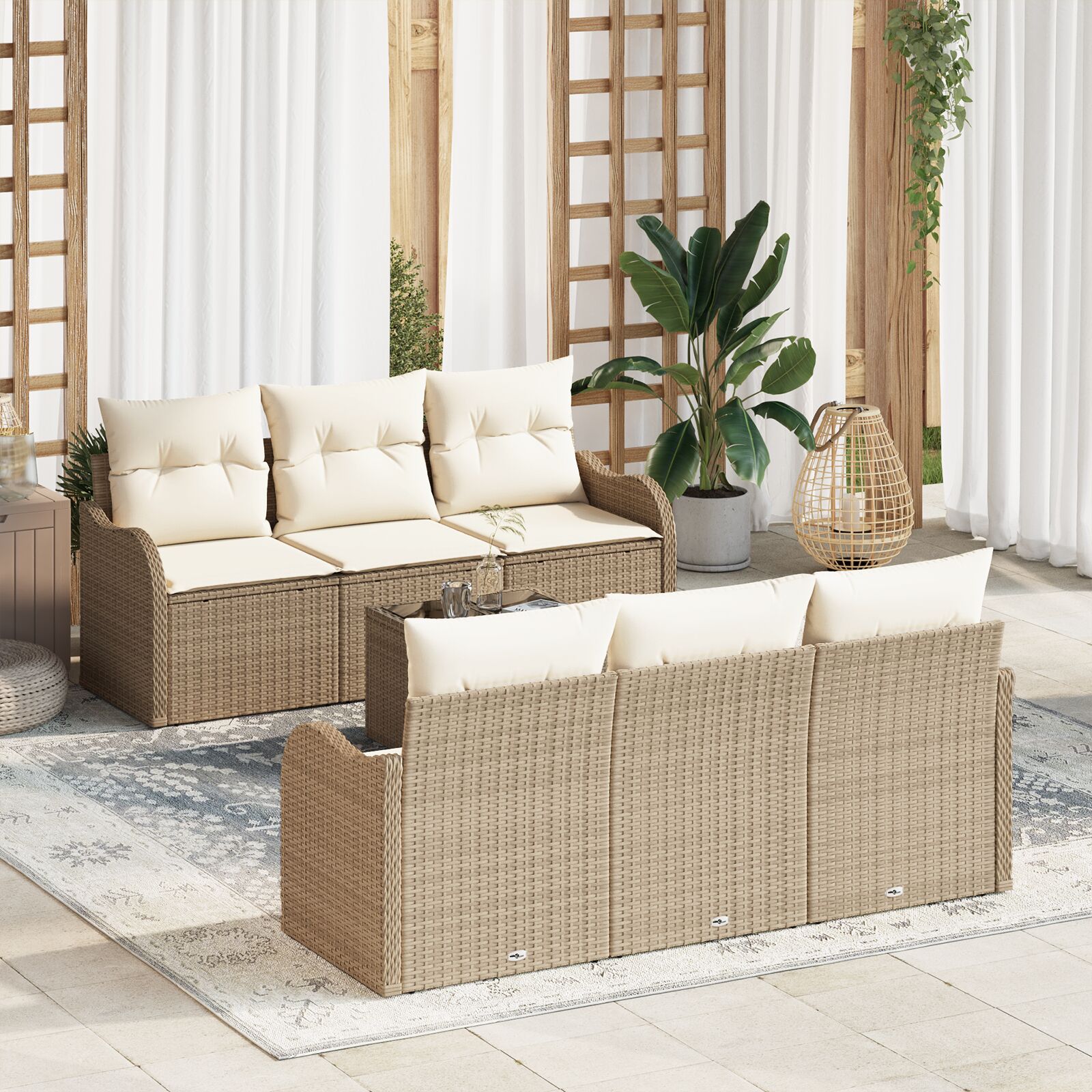 7-Delige Tuin Sofa Set Met Kussens Beige Poly Rattan