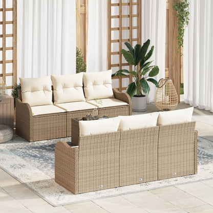 7-Delige Tuin Sofa Set Met Kussens Beige Poly Rattan
