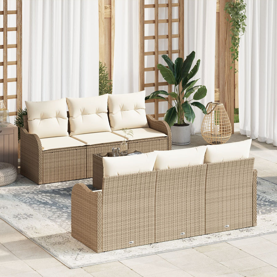 7-Delige Tuin Sofa Set Met Kussens Beige Poly Rattan