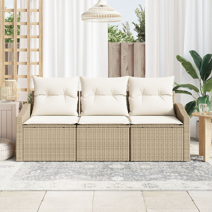 3 Delige Tuin Sofa Set Met Kussens Beige Poly Rattan