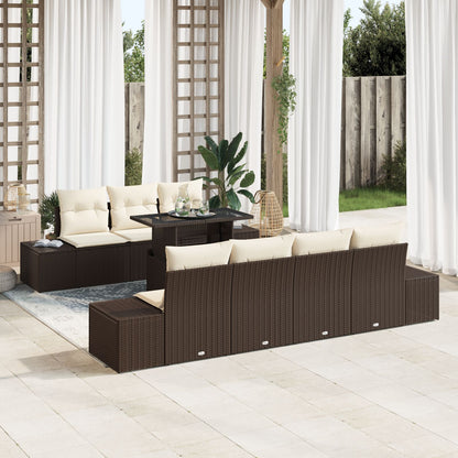 Tuin Sofa Set Set Van 8 Bruin, Crème Rattan, Polyester