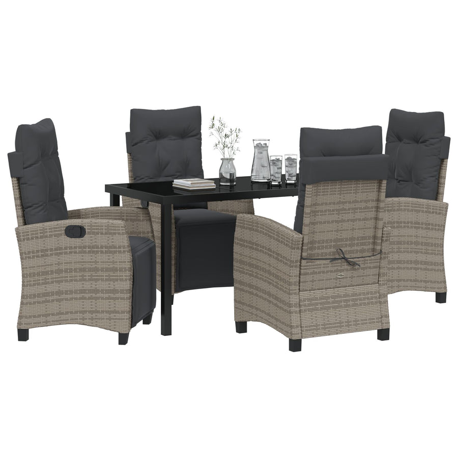 5-Delig Tuin Eetset Grijs Poly Rattan