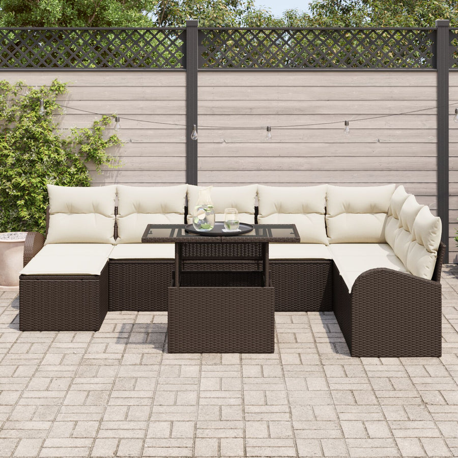 9-Delige Tuin Sofa Set Met Kussens Bruin Poly Rattan