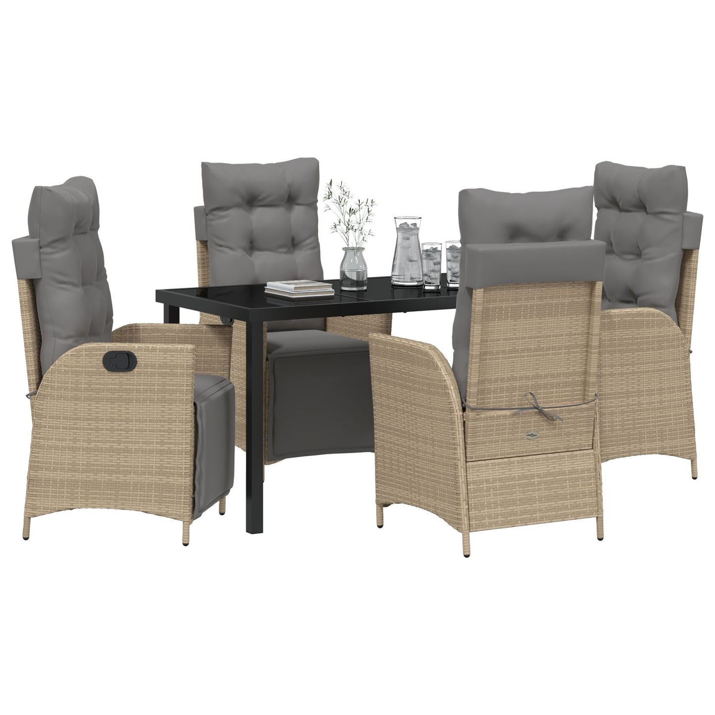 5-Delige Tuin Eettafel Set Beige Poly Rattan