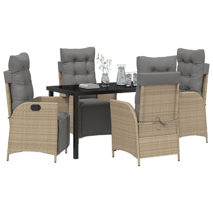 5-Delige Tuin Eettafel Set Beige Poly Rattan