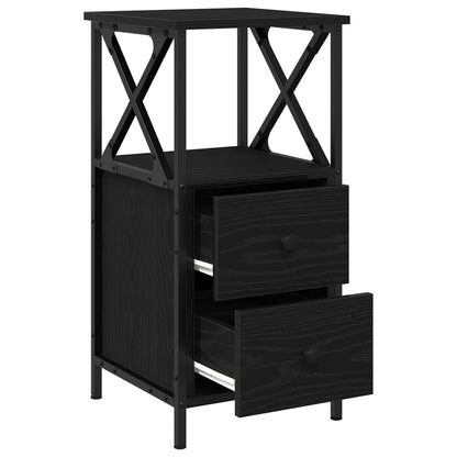 Nachtkastjes 2 Stuks Zwart Eiken 34X35,5X70 Cm Bewerkt Hout