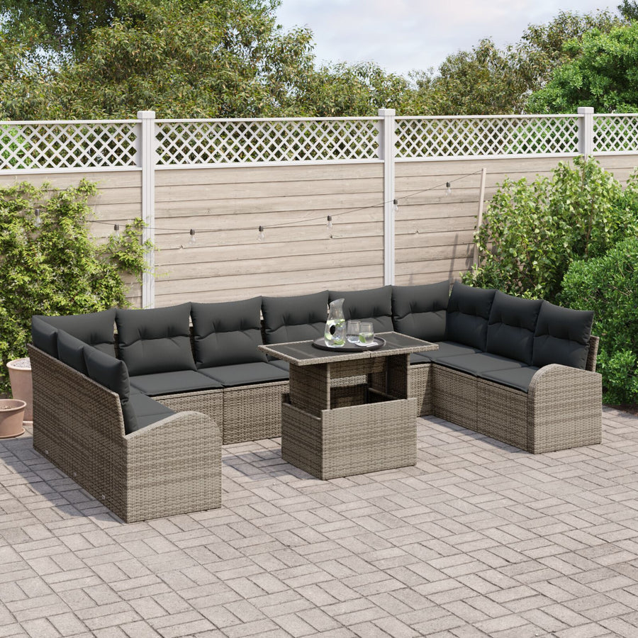 11-Delige Tuin Sofa Set Met Kussens Grijs Poly Rattan
