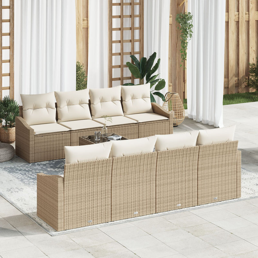 9-Delige Tuin Sofa Set Met Kussens Beige Poly Rattan
