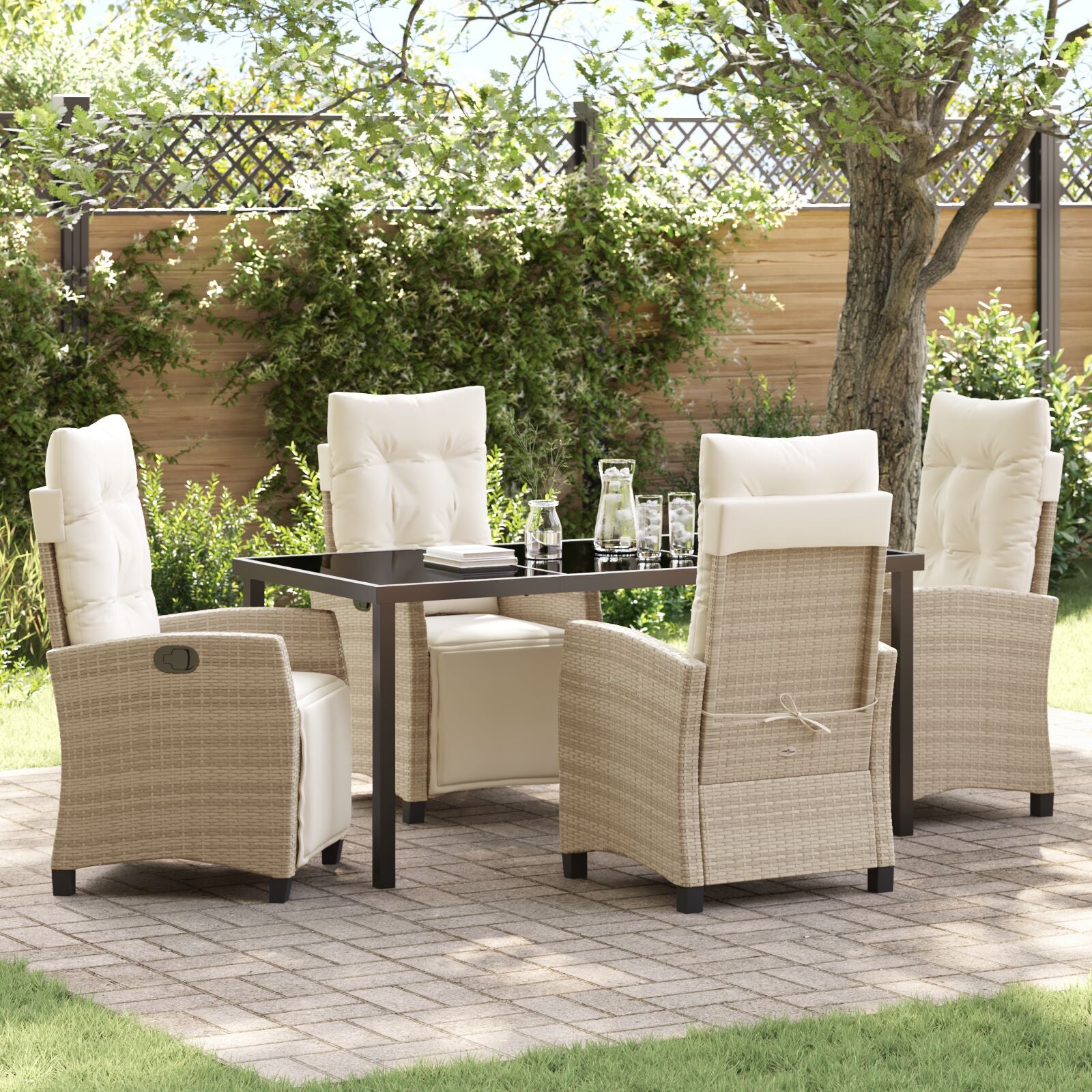 5-Delige Tuin Eetset Beige Poly Riet