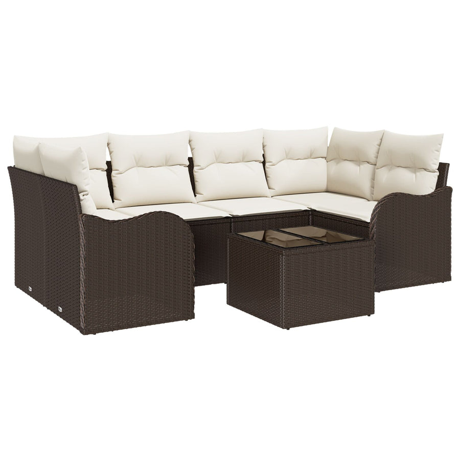 7-delige Tuinbankstel met Kussens Bruin Poly Rattan, vidaXL 2-zits Tuinbank met Kussens Bruin Poly Rattan
