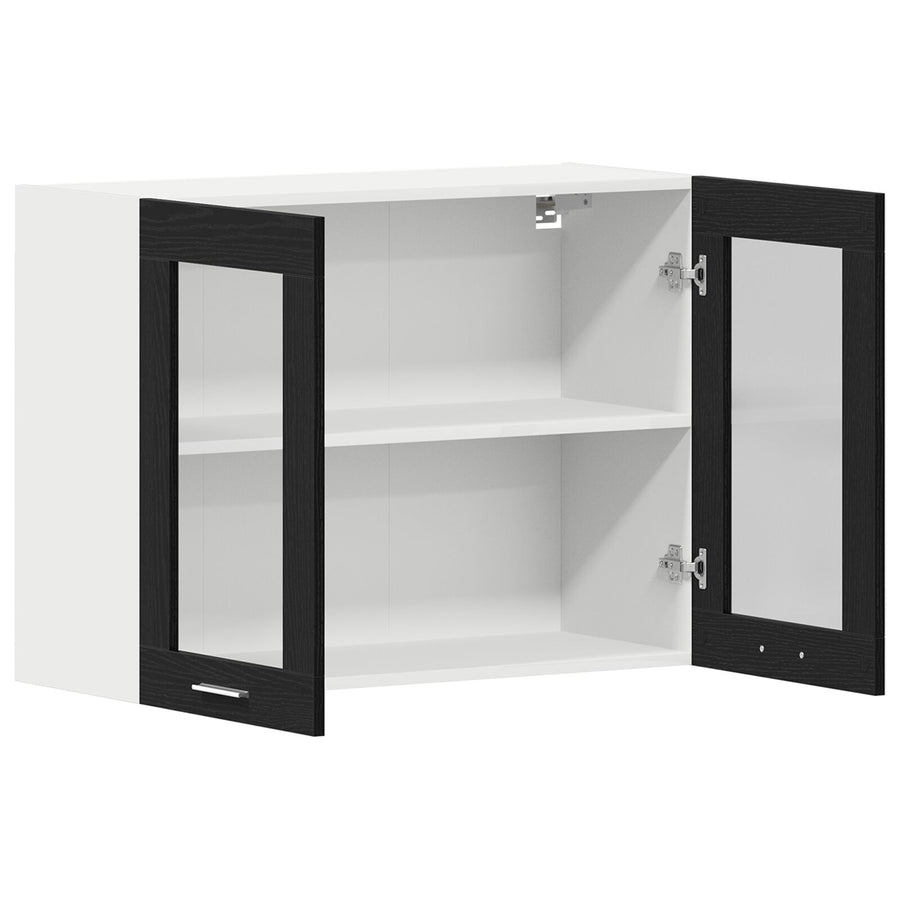 Zwarte Eiken Hangende Glazen Kast 80X31X60 Cm Gemaakt Van Bewerkt Hout