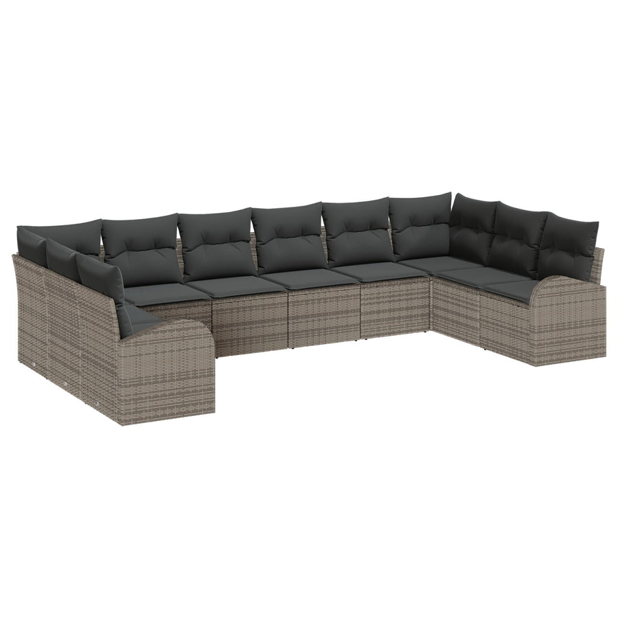 10-Delige Tuinschoon Set Met Kussens Grijs Poly Rattan