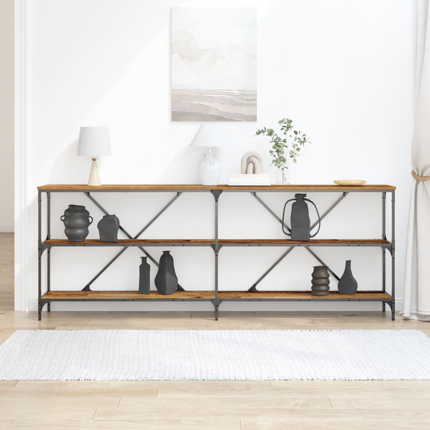 Console Tafel Oud Hout 200X30X75 Cm Engineered Hout En Staal