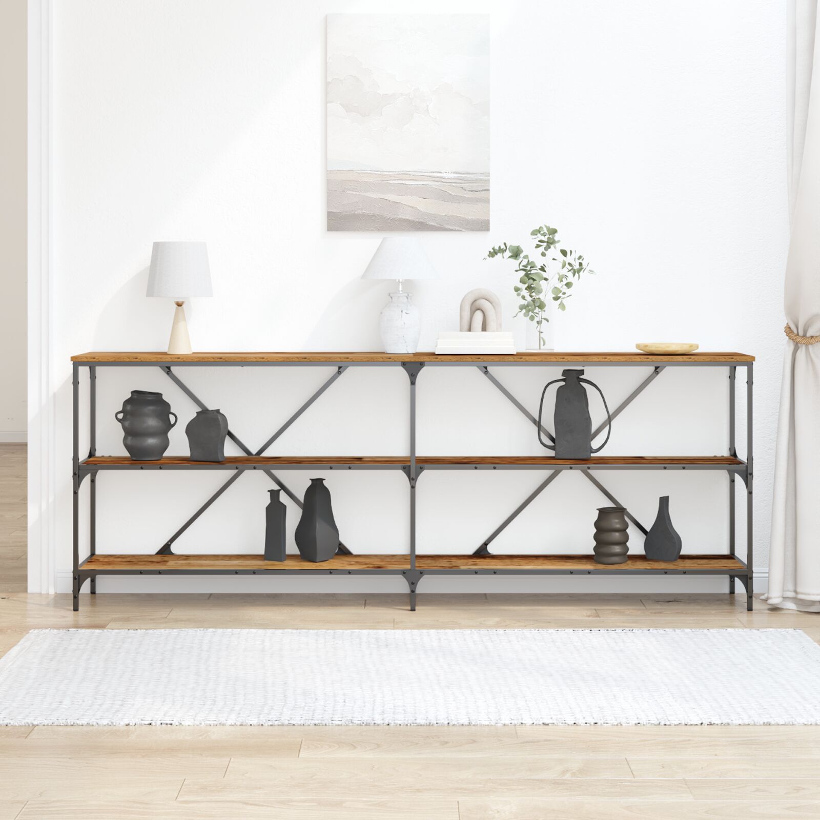 Console Tafel Oud Hout 200X30X75 Cm Engineered Hout En Staal