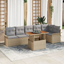 7 Delige Tuin Eetset Met Kussens Beige Poly Rattan Acacia