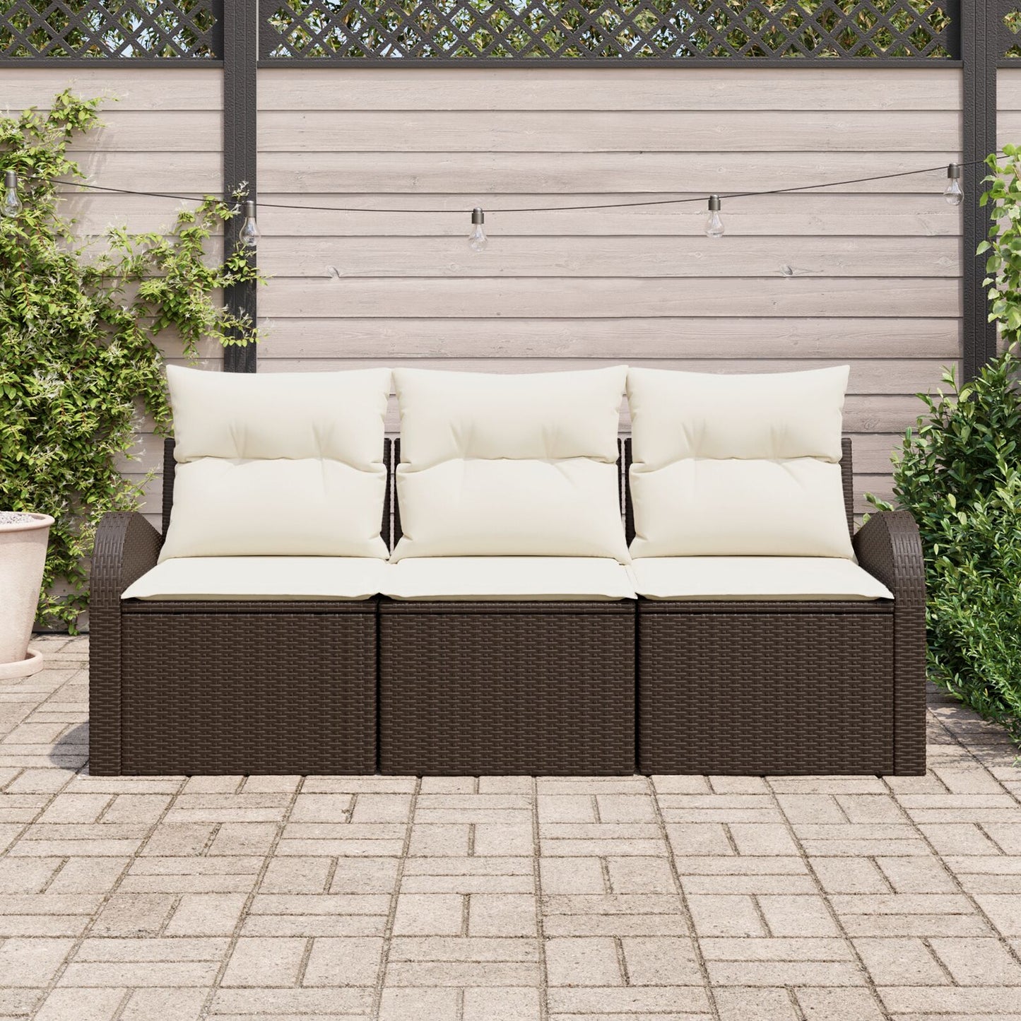3-Delige Tuin Sofa Set Met Kussens Bruin Poly Rattan