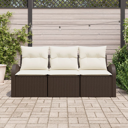 3-Delige Tuin Sofa Set Met Kussens Bruin Poly Rattan