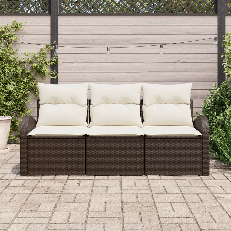 3-Delige Tuin Sofa Set Met Kussens Bruin Poly Rattan