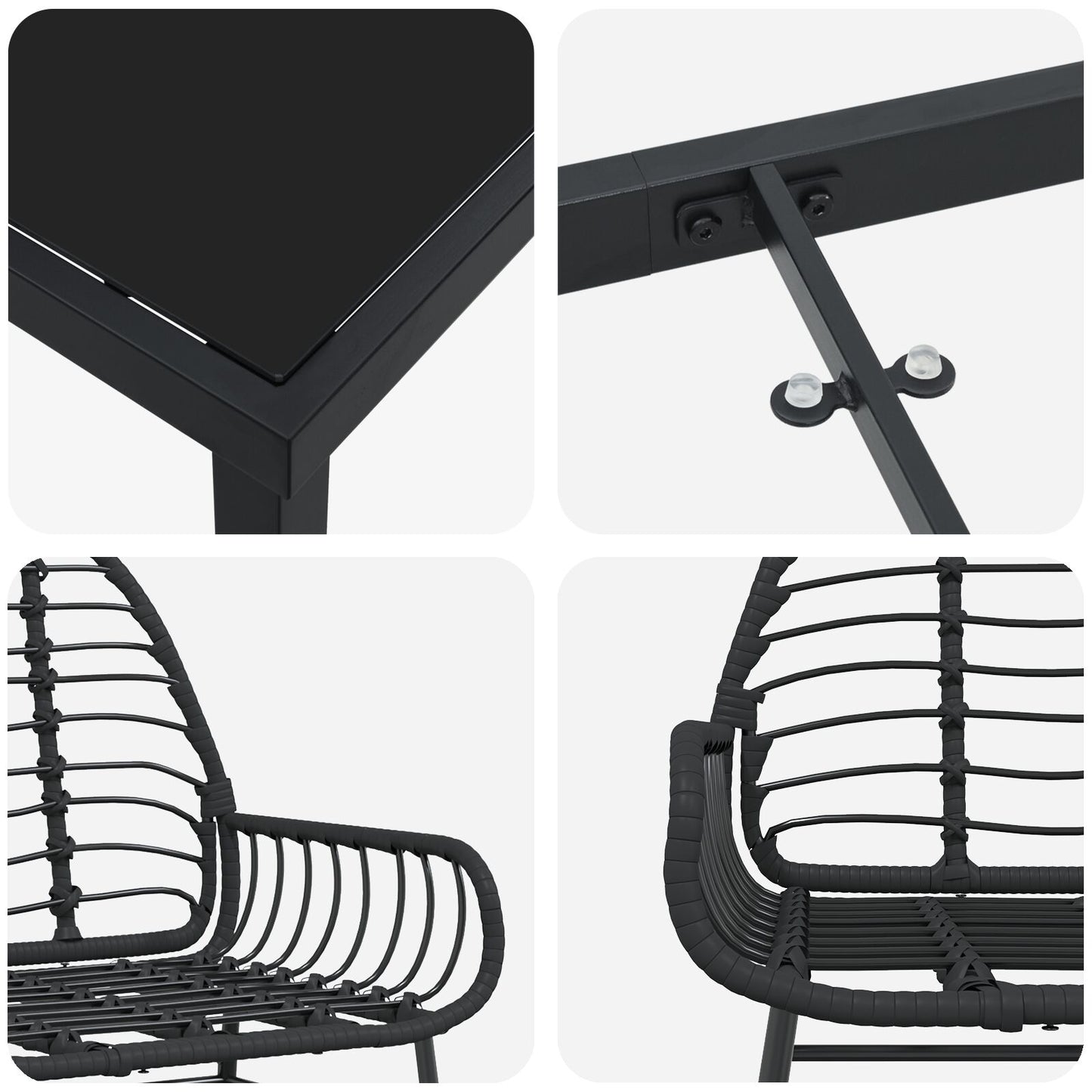 5-Delige Tuin Eetset Zwart Poly Rattan