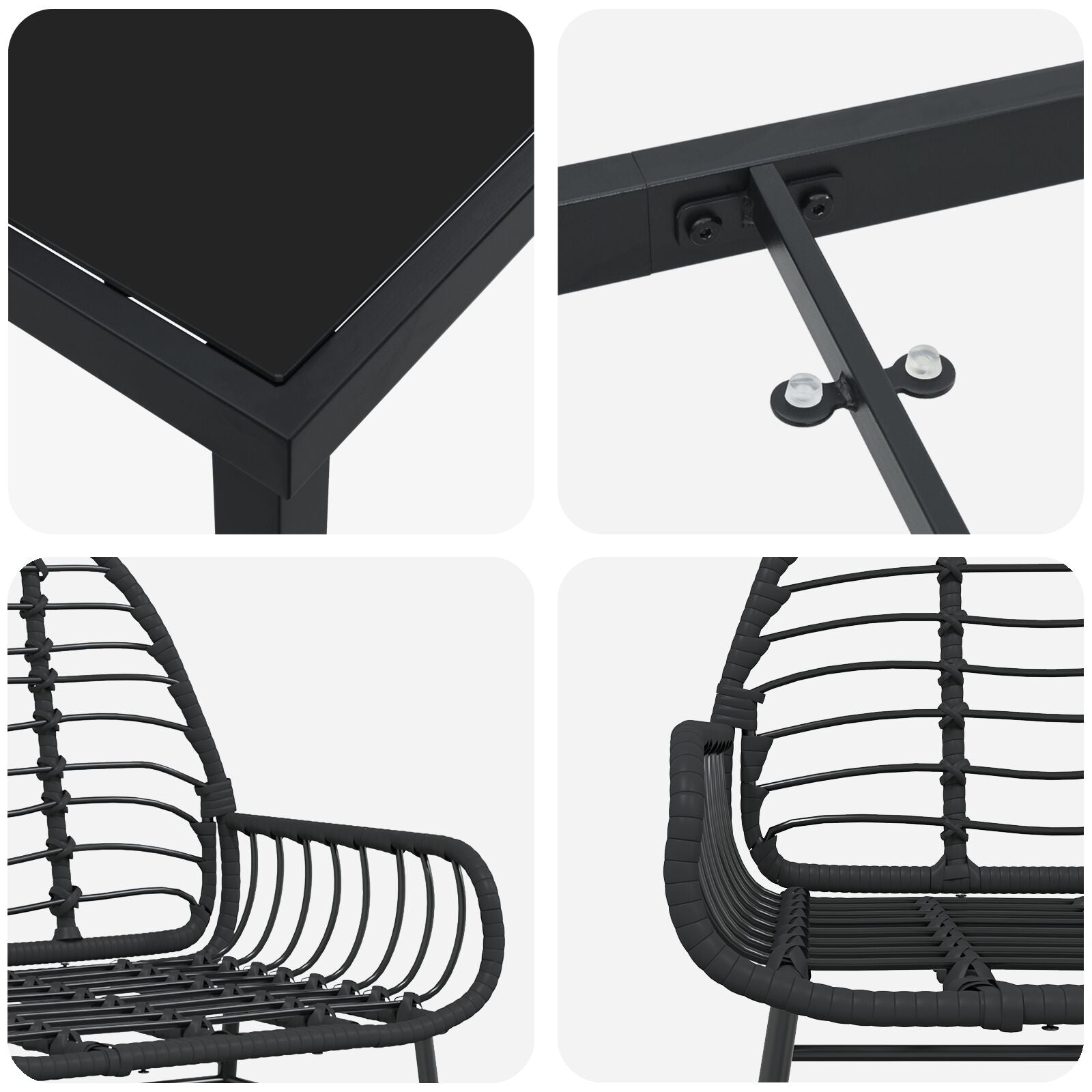 5-Delige Tuin Eetset Zwart Poly Rattan