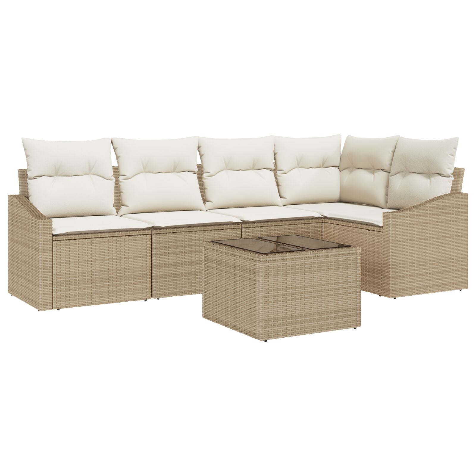 6-Delige Tuin Sofa Set Met Kussens Bruin Poly Rattan Beige en crème met tafel