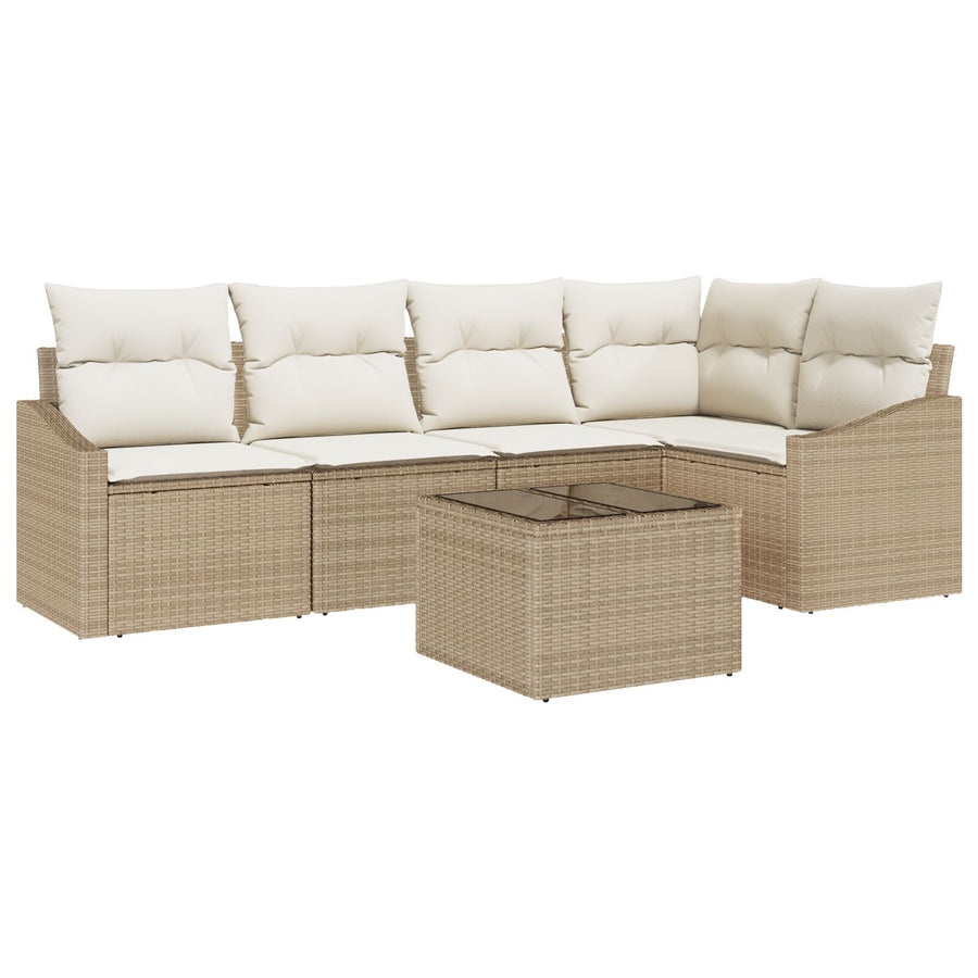 6-Delige Tuin Sofa Set Met Kussens Bruin Poly Rattan Beige en crème met tafel
