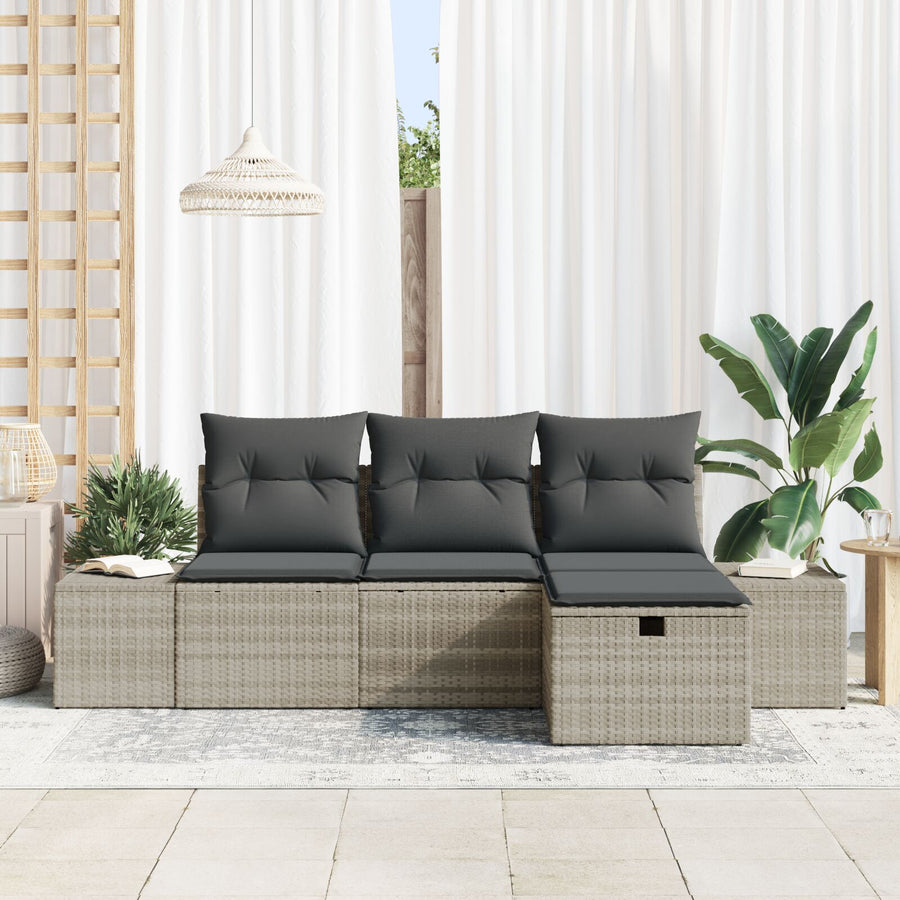 4-Delige Tuin Sofa Set Met Kussens Lichtgrijs Poly Rattan Wit