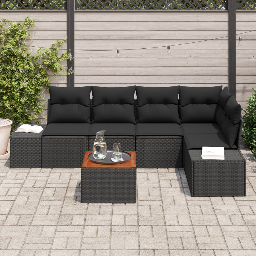 6 Delige Tuin Sofa Set Met Kussens Zwart Poly Rattan Acacia