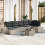 Garden Sofa Set with Cushions 7 pcs Light Grey poly rattan
