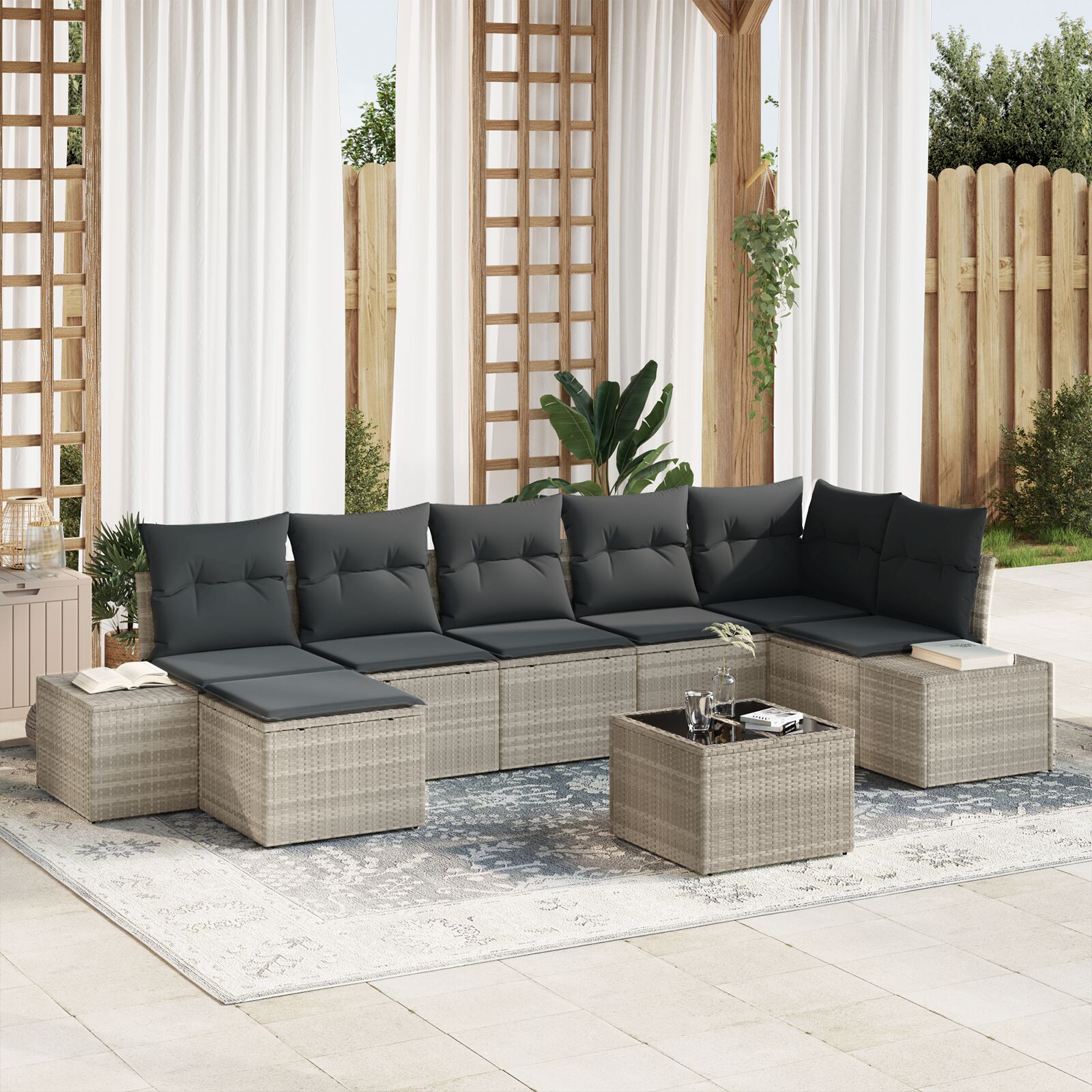 8-Delige Tuin Sofa Set Met Kussens Grijs Poly Rattan
