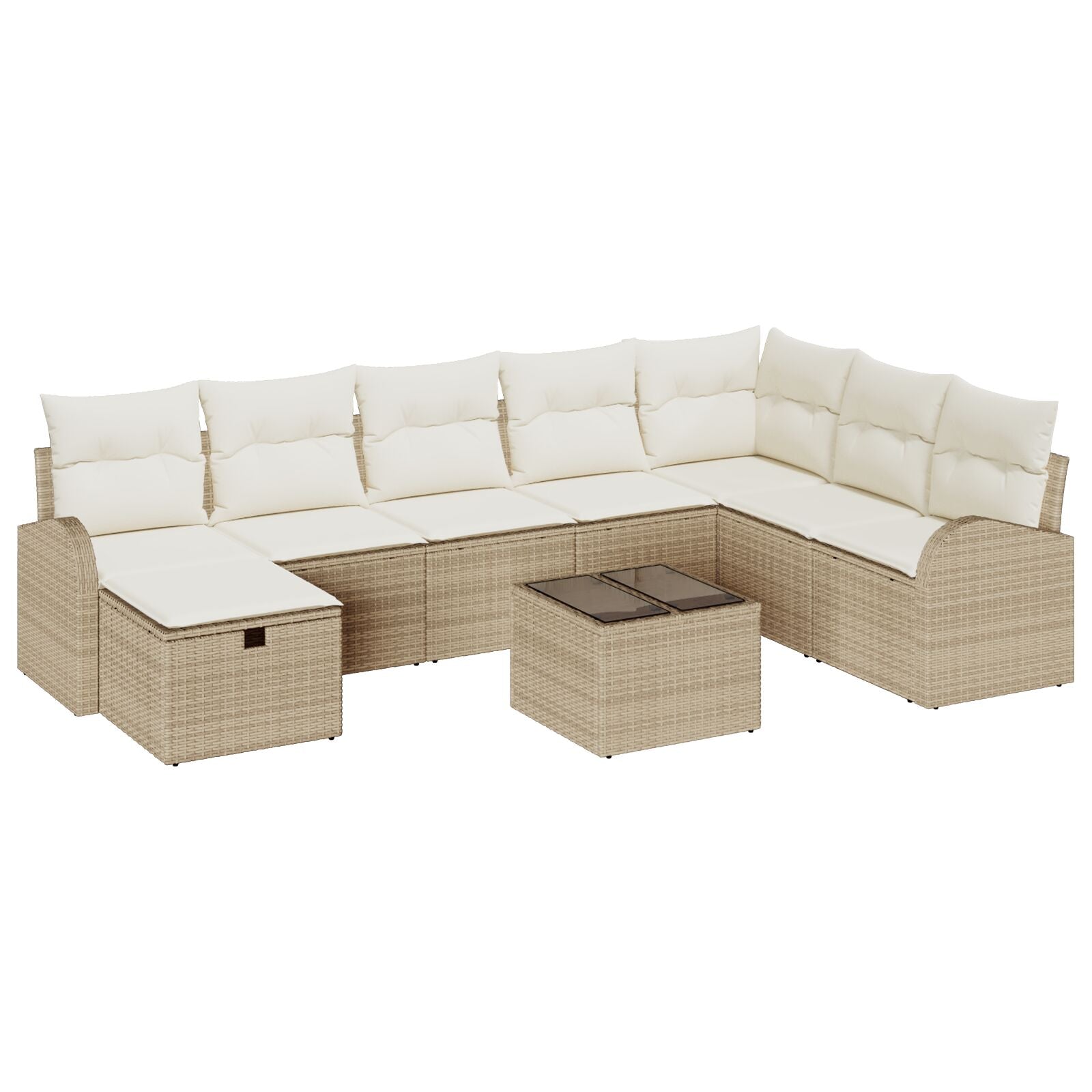 9-Delige Tuinsofa Set Met Kussens Beige Poly Rattan