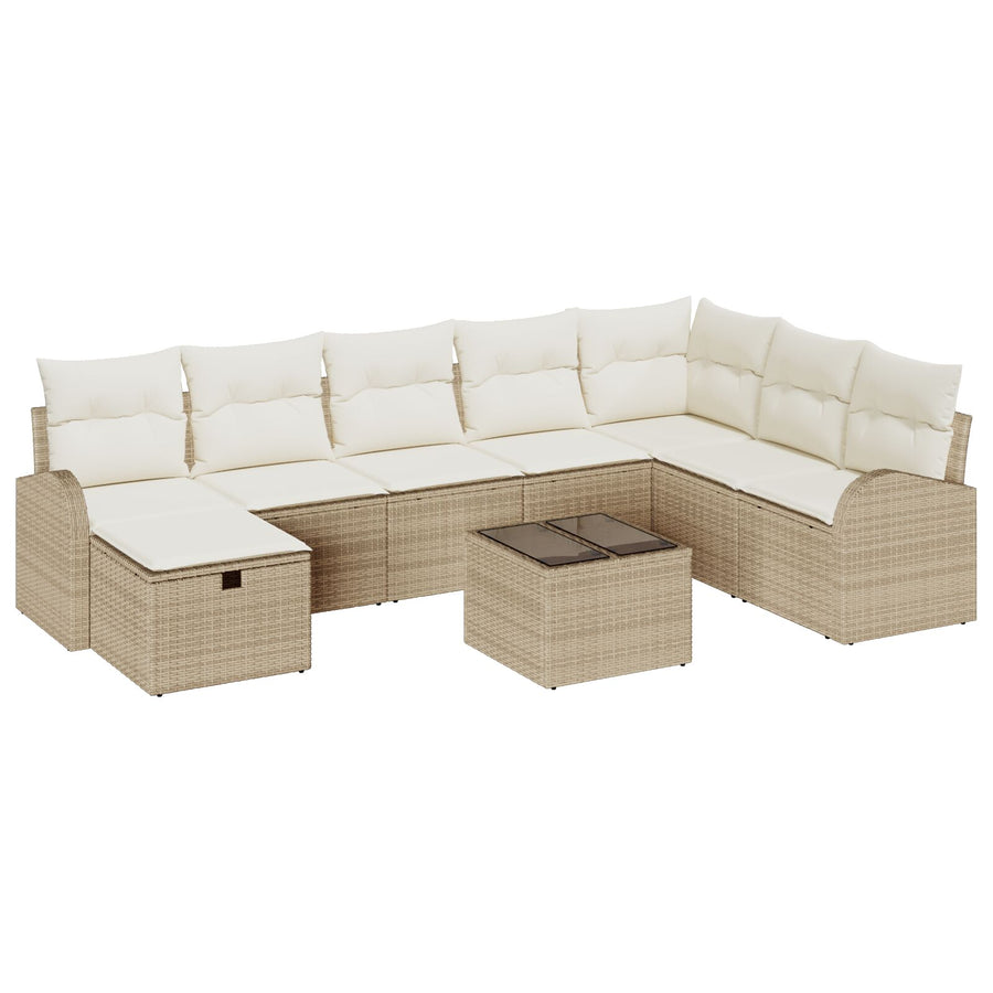 9-Delige Tuinsofa Set Met Kussens Beige Poly Rattan