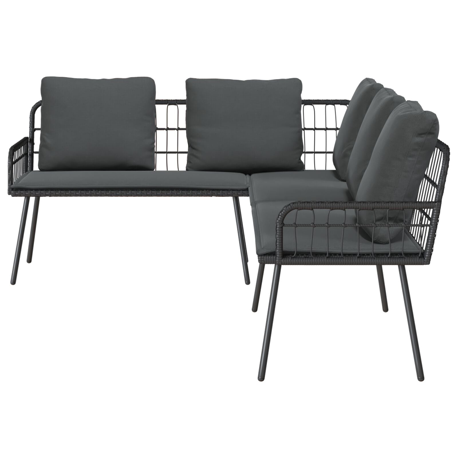 2-Delige Tuinbank Set Met Kussens Poly Rattan Zwart Bank + tafel