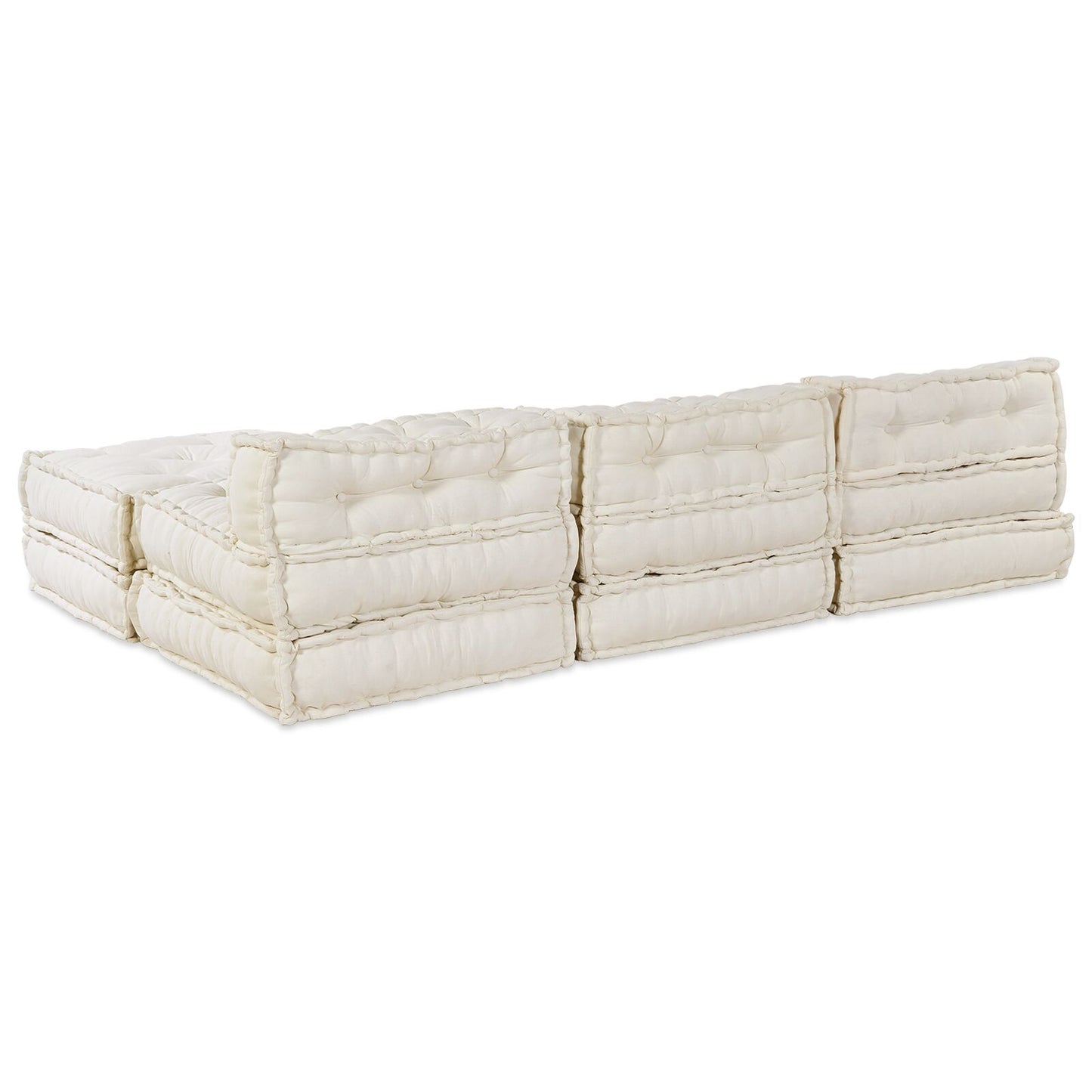 4-Zits Modulair Poef Bank Omkeerbaar Stof Crème 70 x 70 x 54 cm Lounge + 3x midden