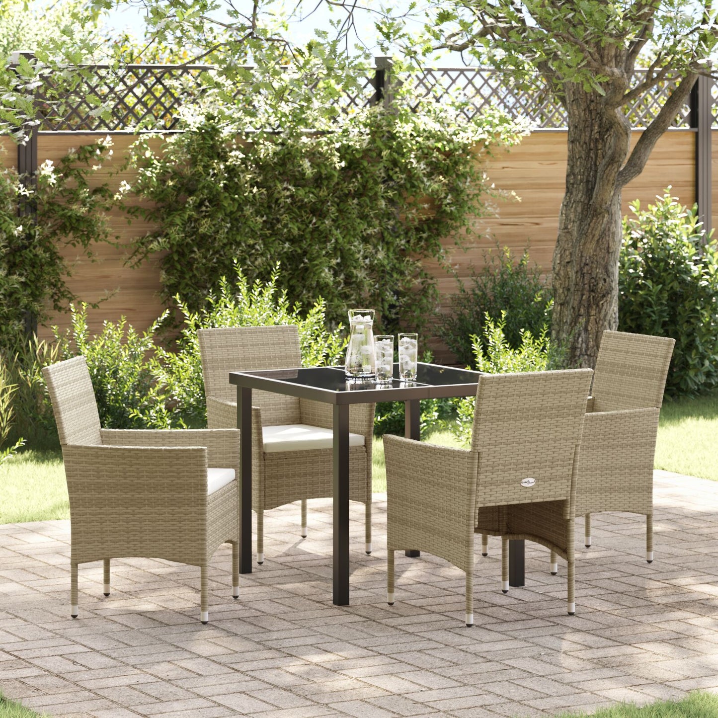 5-Delige Tuin Eetset Beige Poly Rattan