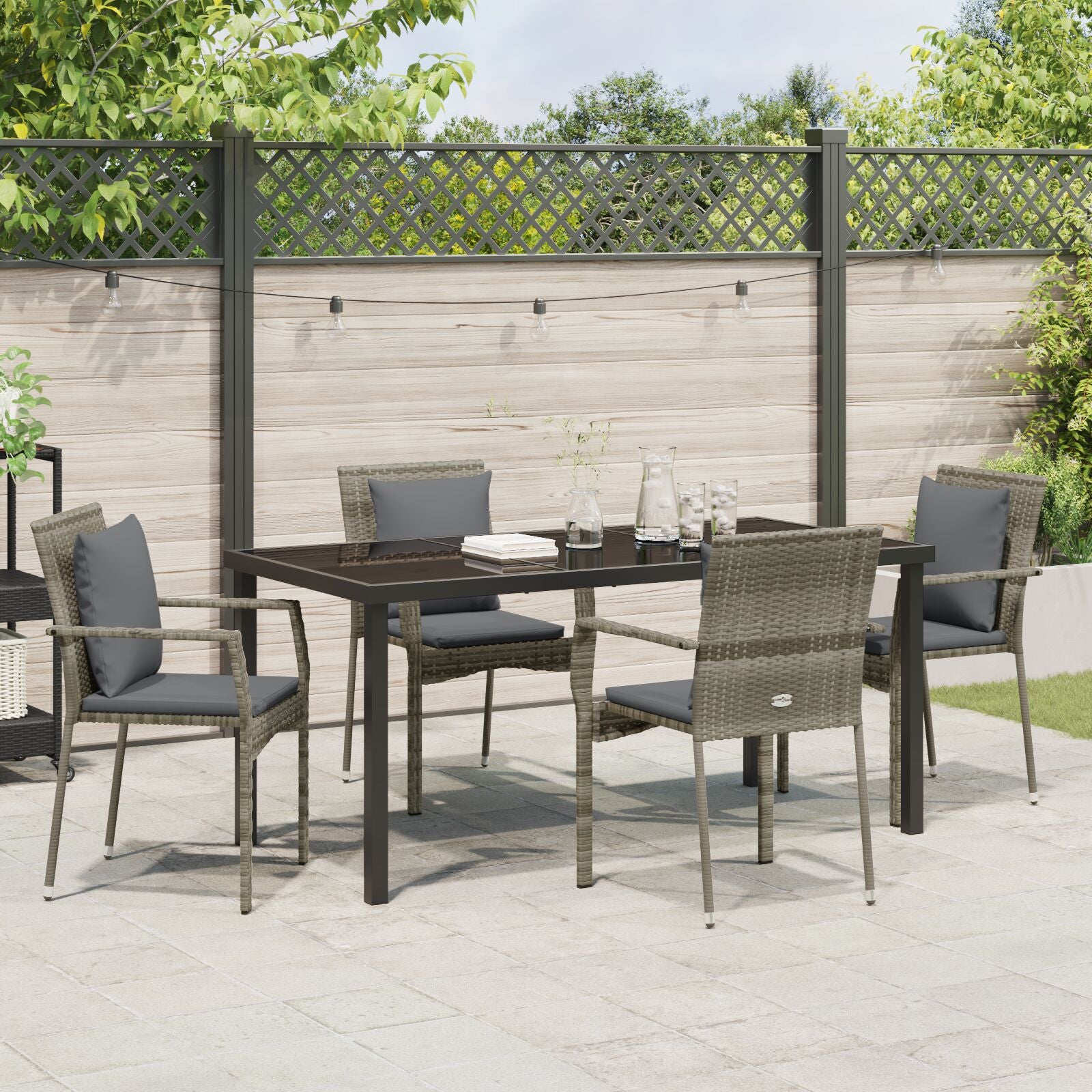 5-Delige Tuinset Met Kussens Grijs Poly Rattan