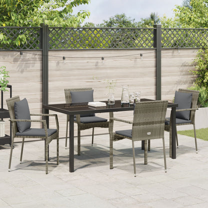 5-Delige Tuinset Met Kussens Grijs Poly Rattan
