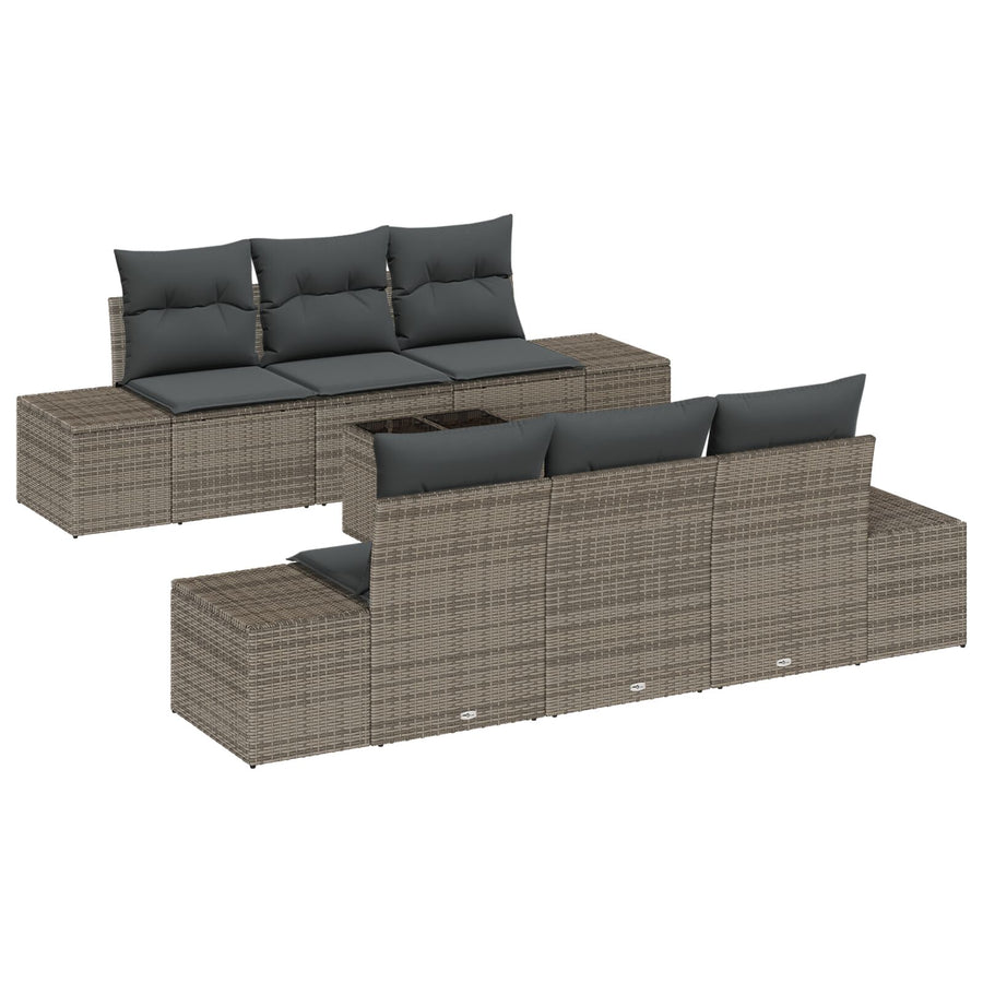 7-Delige Tuinsalon Set Met Kussens Grijs Poly Rattan