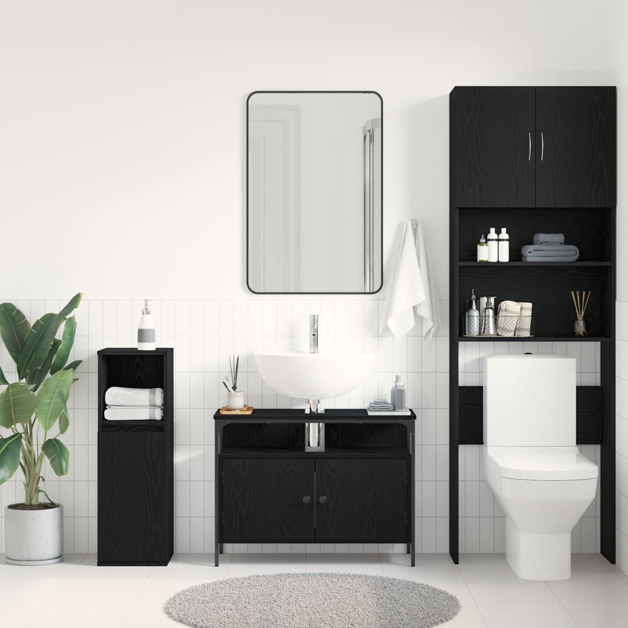 Bathroom Sink Cabinet 80X30X60 Cm Engineered Wood Zwart eiken 80 cm