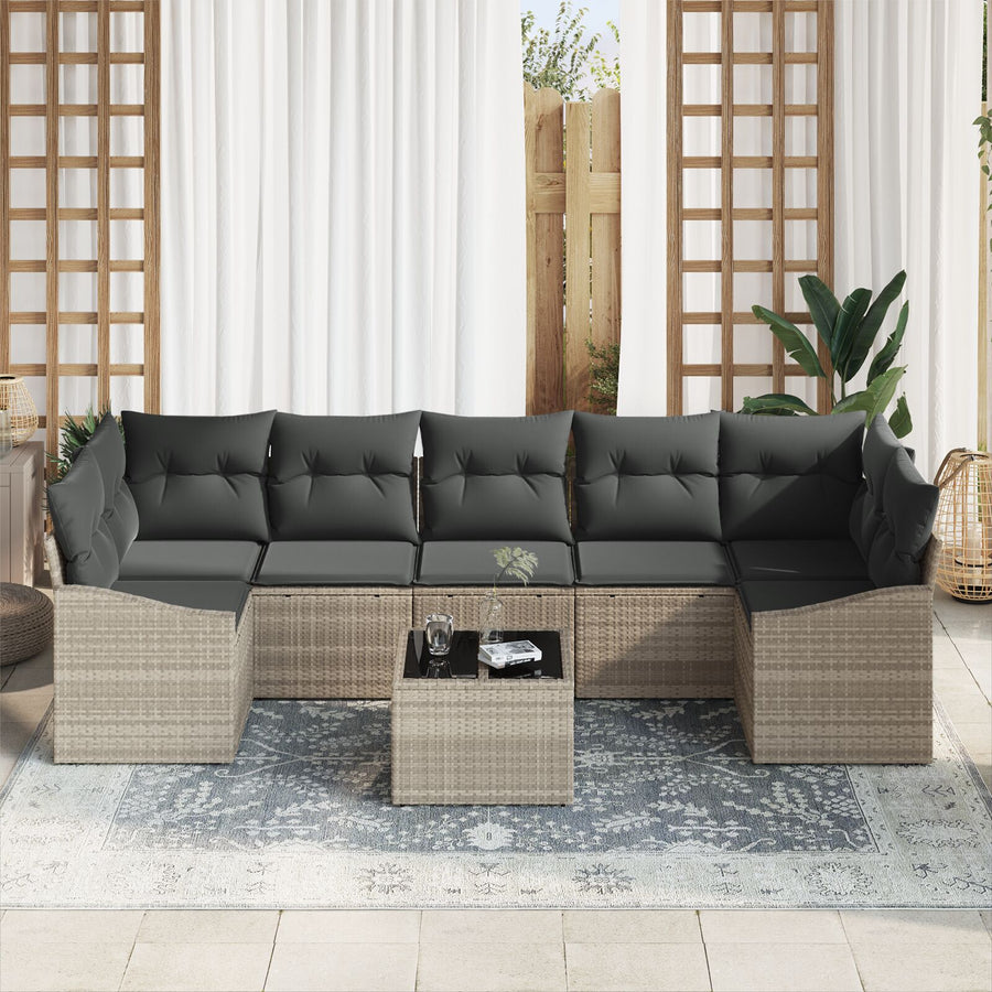 8 Delige Tuin Sofa Set Met Kussens Lichtgrijs Poly Rattan Gegalvaniseerd Staal